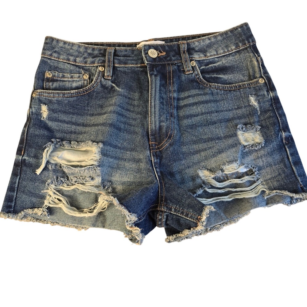 Bluenotes Denim Curvy High Rise Vintage Shorty Blue Distressed Shorts Size 2 26W
